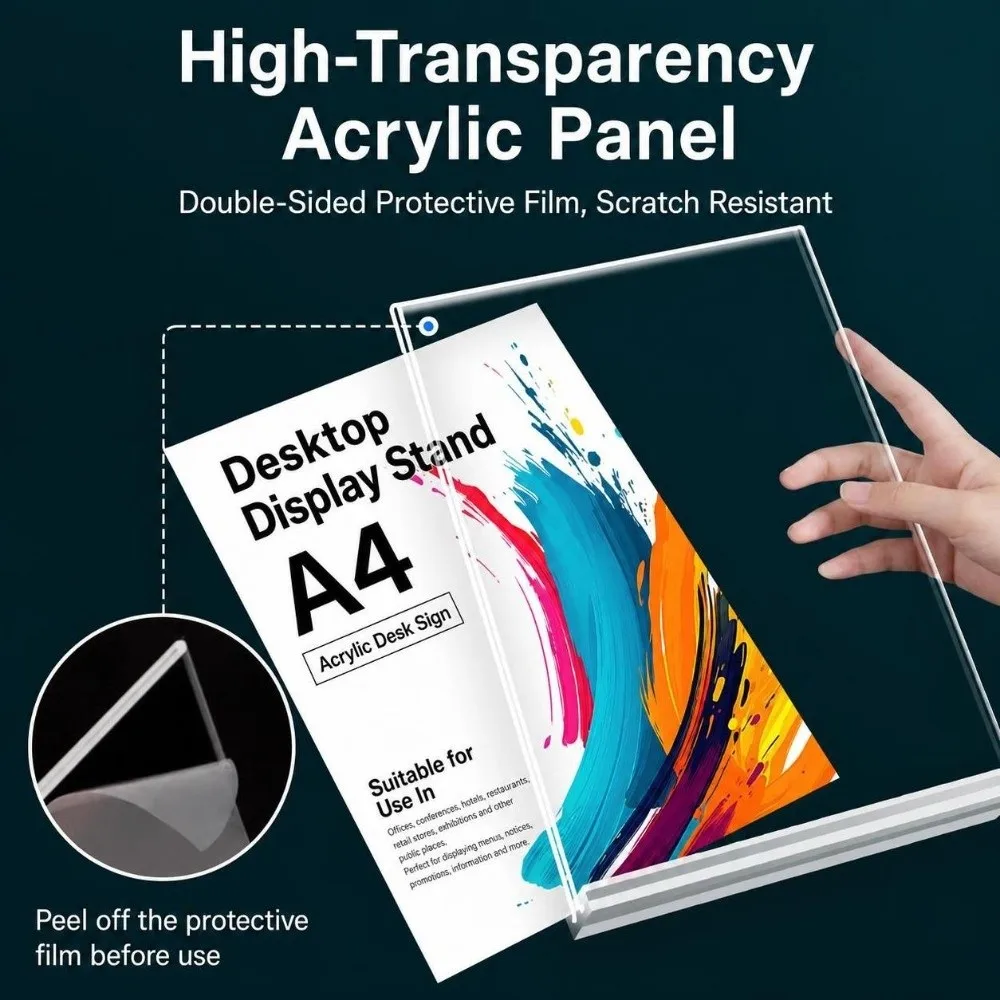 A4/A5/A6 Desk Display Stand Acrylic Transparent Price Label Display Rack Double Side Clear Menu Stand Holder Restaurant