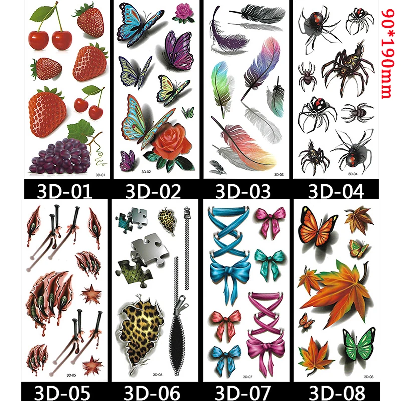 3D Waterproof Tattoo Stickers Color Semi Permanent Tattoosemi Temporary Tattoos For Women Feet Butterfly Flowers Animals