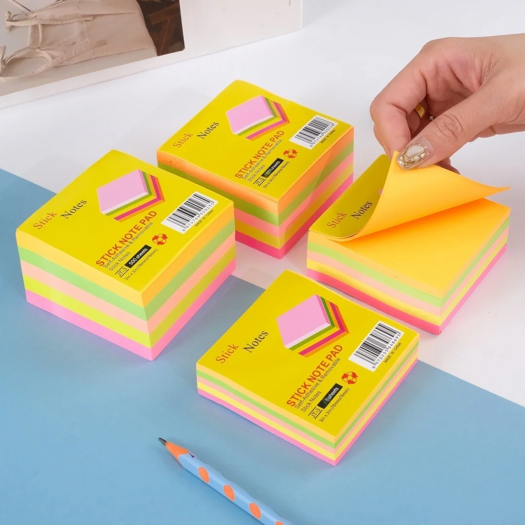 500Sheets Color Posted It Sticky with Acrylic Box Notes Pads Memo Notepad Notebook Stationery Posits Student Message Sticker