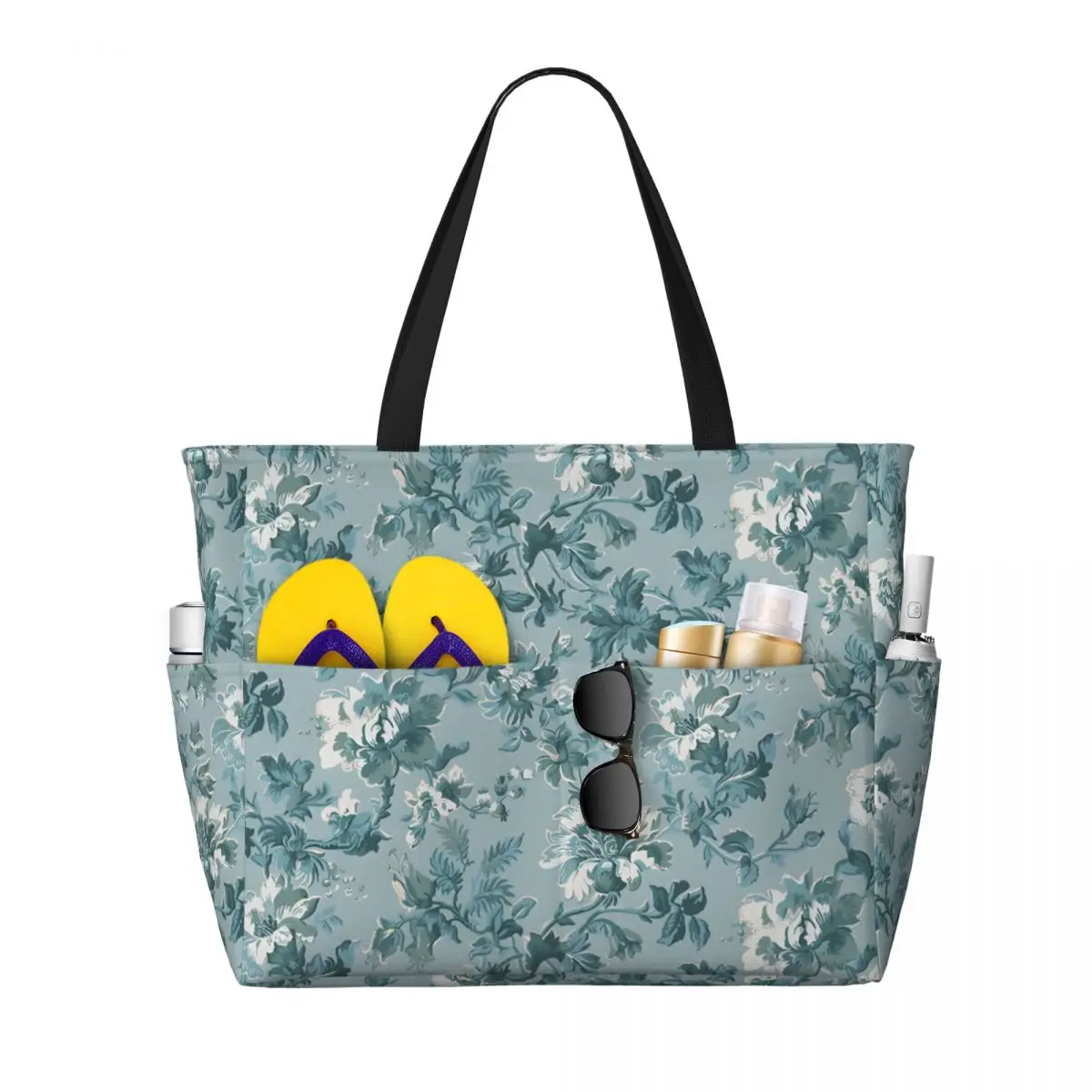 

Large Capacity BeachTravel Bag Blue-Colorful-Floral-Leaf- Male Female Large-Capacity Hand Luggage Bag
