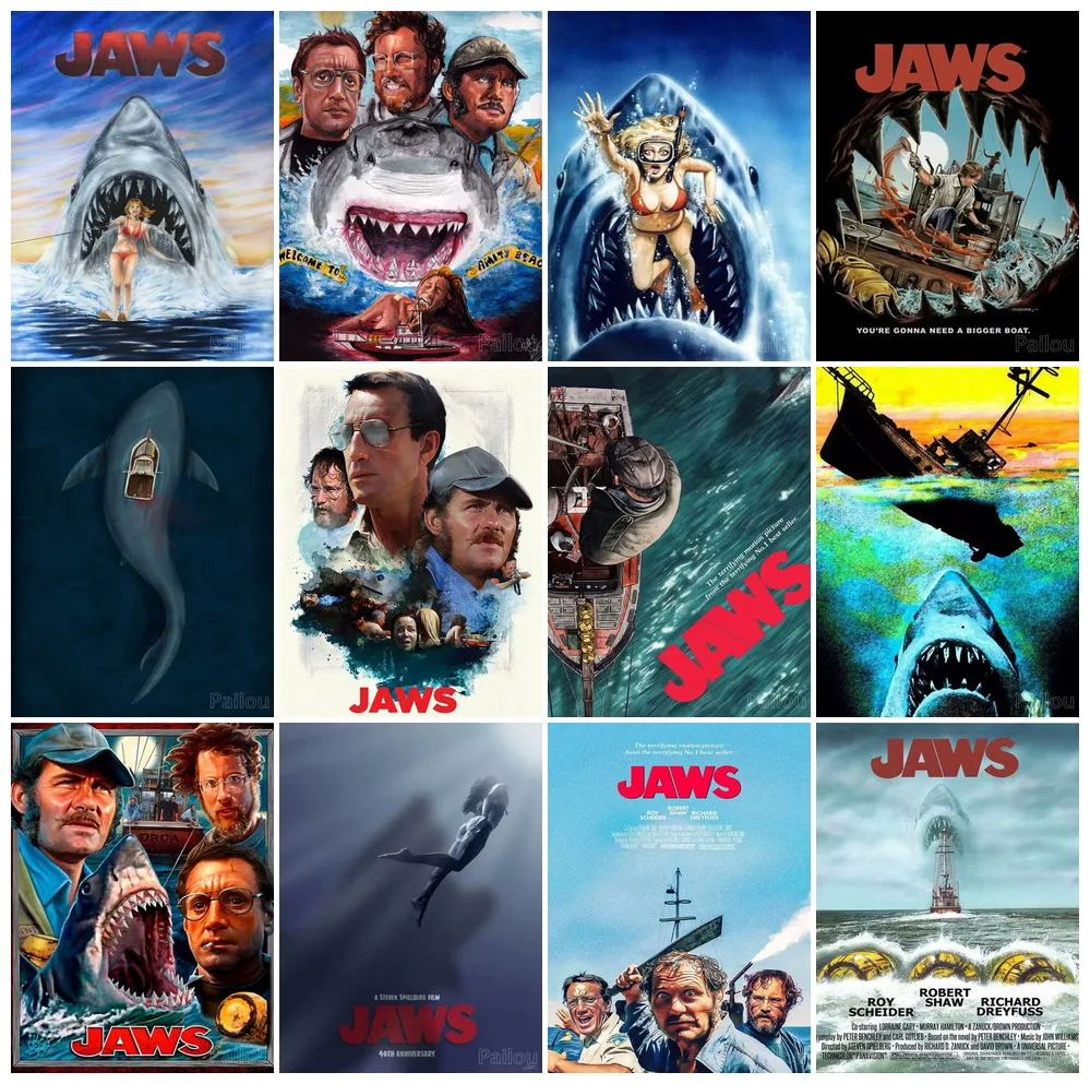 

Steven Spielberg Classic Jaws Movie 5D Diamond painting Horror Shark Handmade Cross Stitch Poster Wall Picture For Living Decor