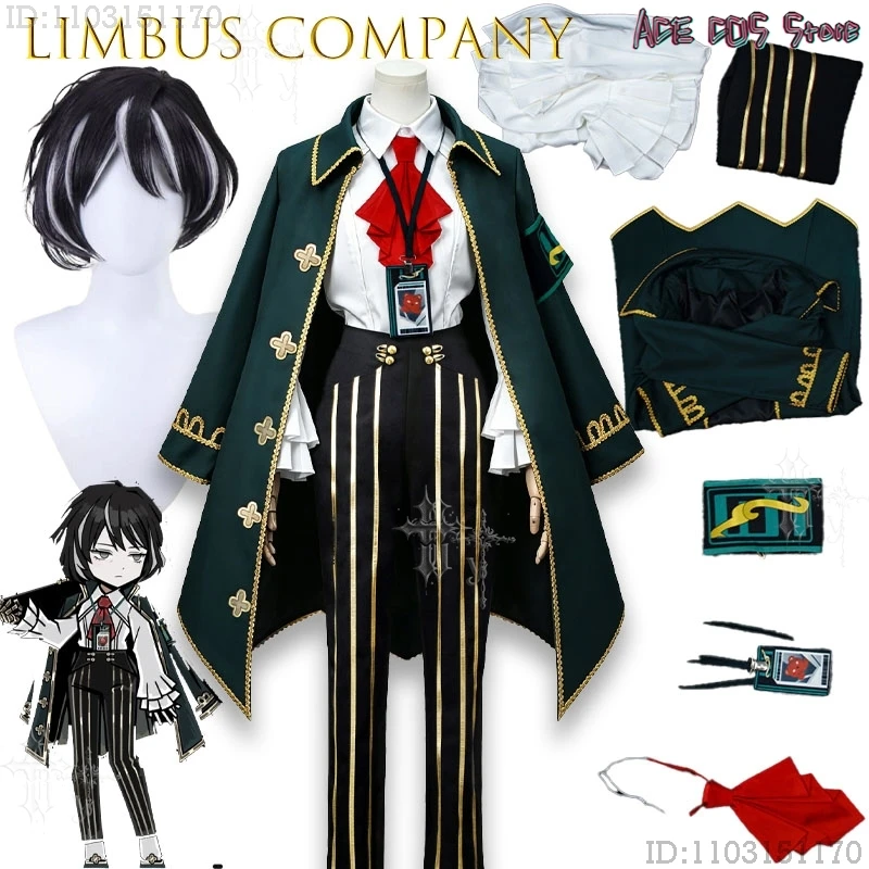 Костюм для косплея по аниме Limbus Company: Мозес Глава 9 – Брюки с белыми полосками готическая униформа + парик костюм на Хэллоуин