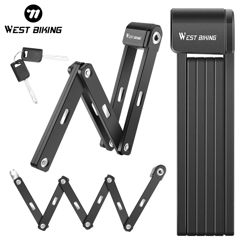 WEST BIKING Foldable Bicycle Lock Security Anti-theft Cycling Lock MTB Road Bicycle Accessories Scooter Electric Bike Chain Lock