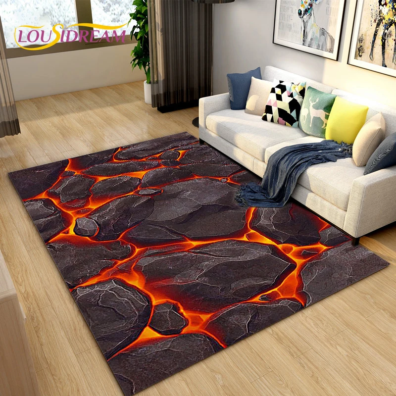 

3D Charcoal Volcanic Rock Flame Stone Area Rug,Carpet Rug for Living Room Bedroom Sofa Decoration,Kitchen Non-slip Floor Mat