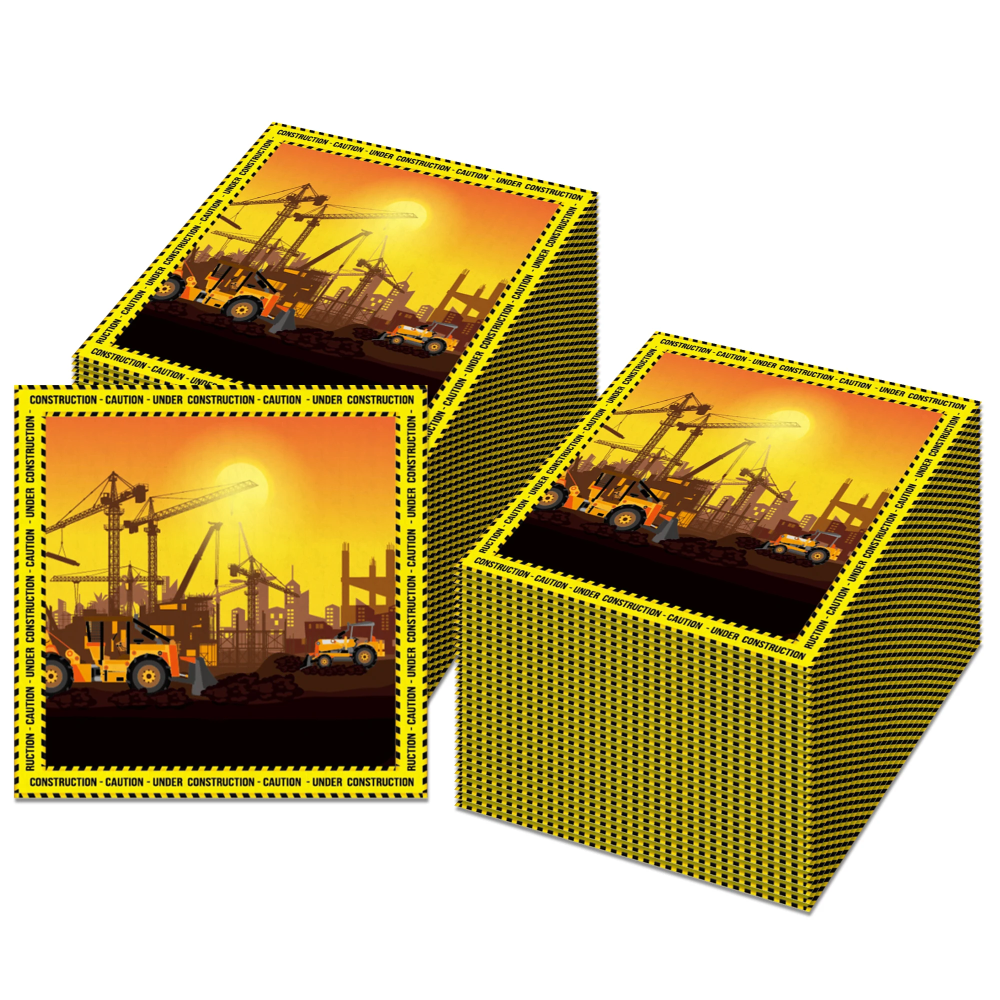 60 serviettes en papier imprimées « En construction », serviettes de table jetables jaunes avec motif de véhicule d'ingénierie pour fête d'anniversaire de garçon