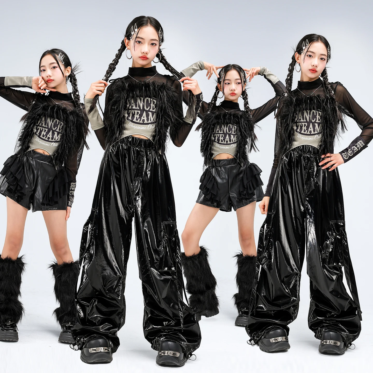 

Girls Hip Hop Sequin Mesh Crop Shirt Cargo Pants Child Street Dance Costume Kids K-pop Streetwear Jazz Girl Group Clothes Sets