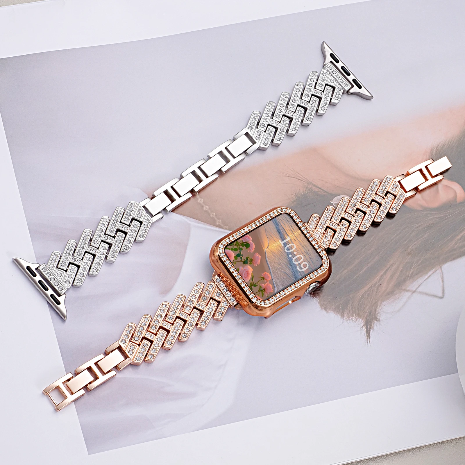 Diamond strap suitable for Apple Watch 40/44/38/45/41/49/42mm metal bracelet iWatch series se 7 6 3 5 Ultra 2 8 9
