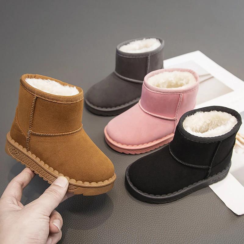 Children Snow Boots Leisure Thick Fur Platform Winter Kids Short Boot Four Colors Slip-on Unisex Concise Style Boys Girls Shoes