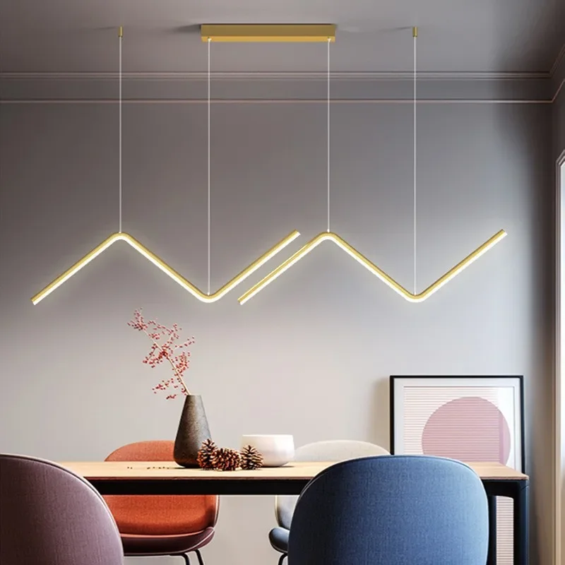 Modern LED Pendant Light Luxury Strip Lamp Bedroom Living Dining Study Room Simple Indoor Home Decoration Remote Hanging Fixture
