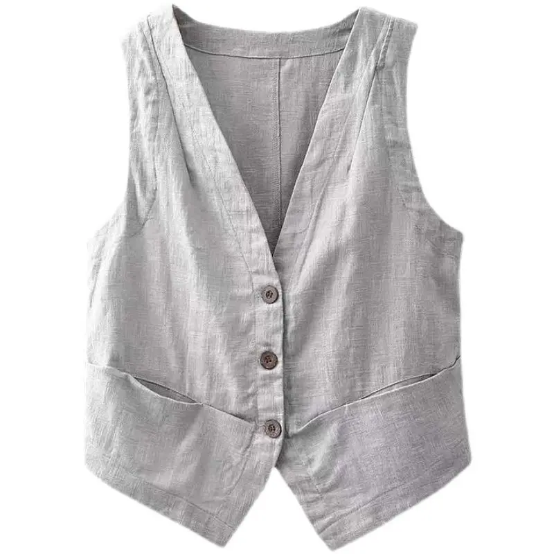 

Trendy Linen Vest Women's 2025 Spring Summer Lightweight Breathable Loose Fit V-neck Sleeveless Cardigan Open Front Outerwear