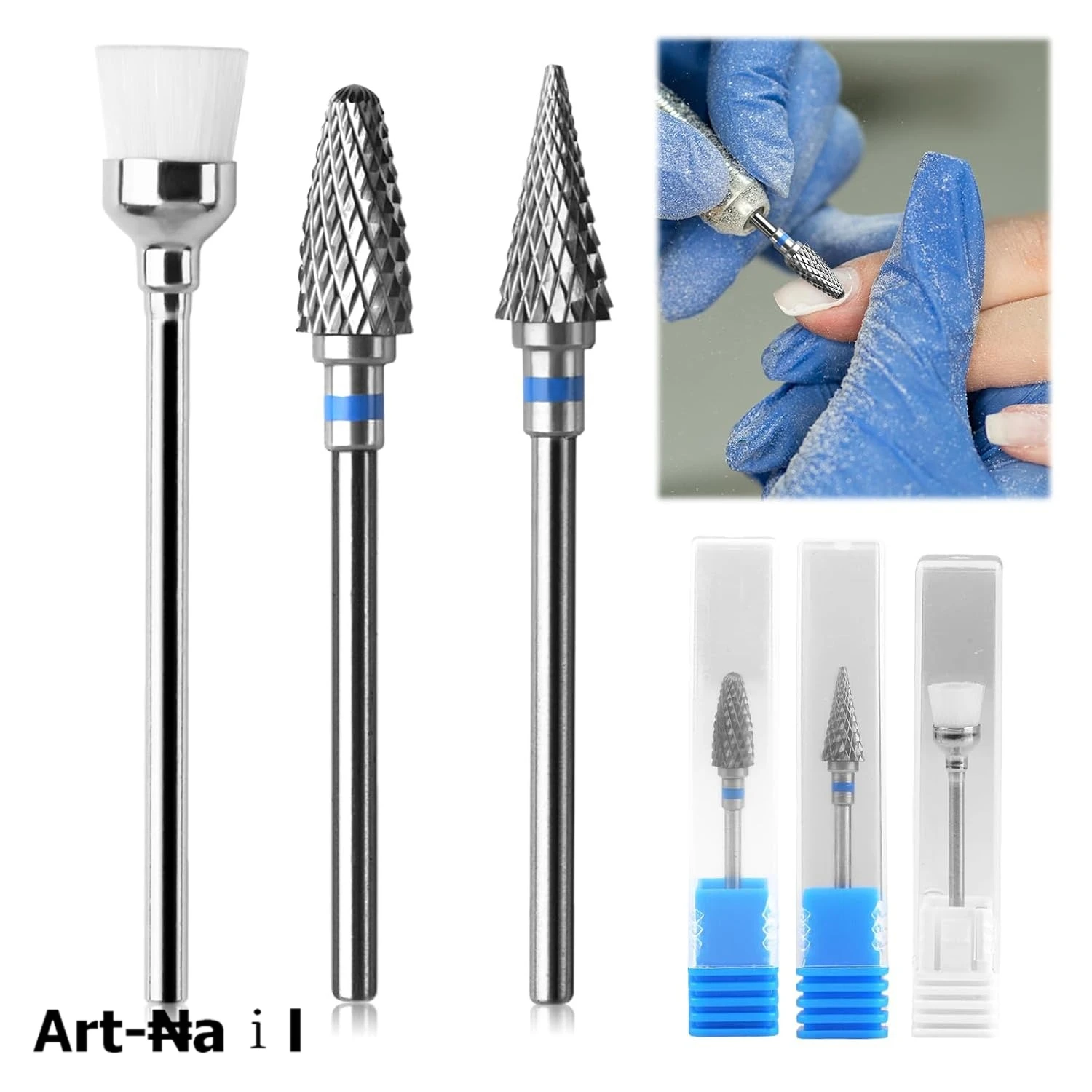 3Pcs Professional Carbide Nail Drill Bits Set with Cleaning Brush for Manicure Pedicure Gel Polish Removal  (Medium Teeth)
