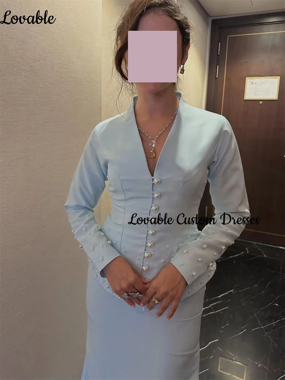 فسات Mohamed 1914 Hochzeitskleid anpassen, V-Ausschnitt, Reißverschluss, formelle Anlässe, bodenlang, Meerjungfrau, lange Ärmel, Partykleider