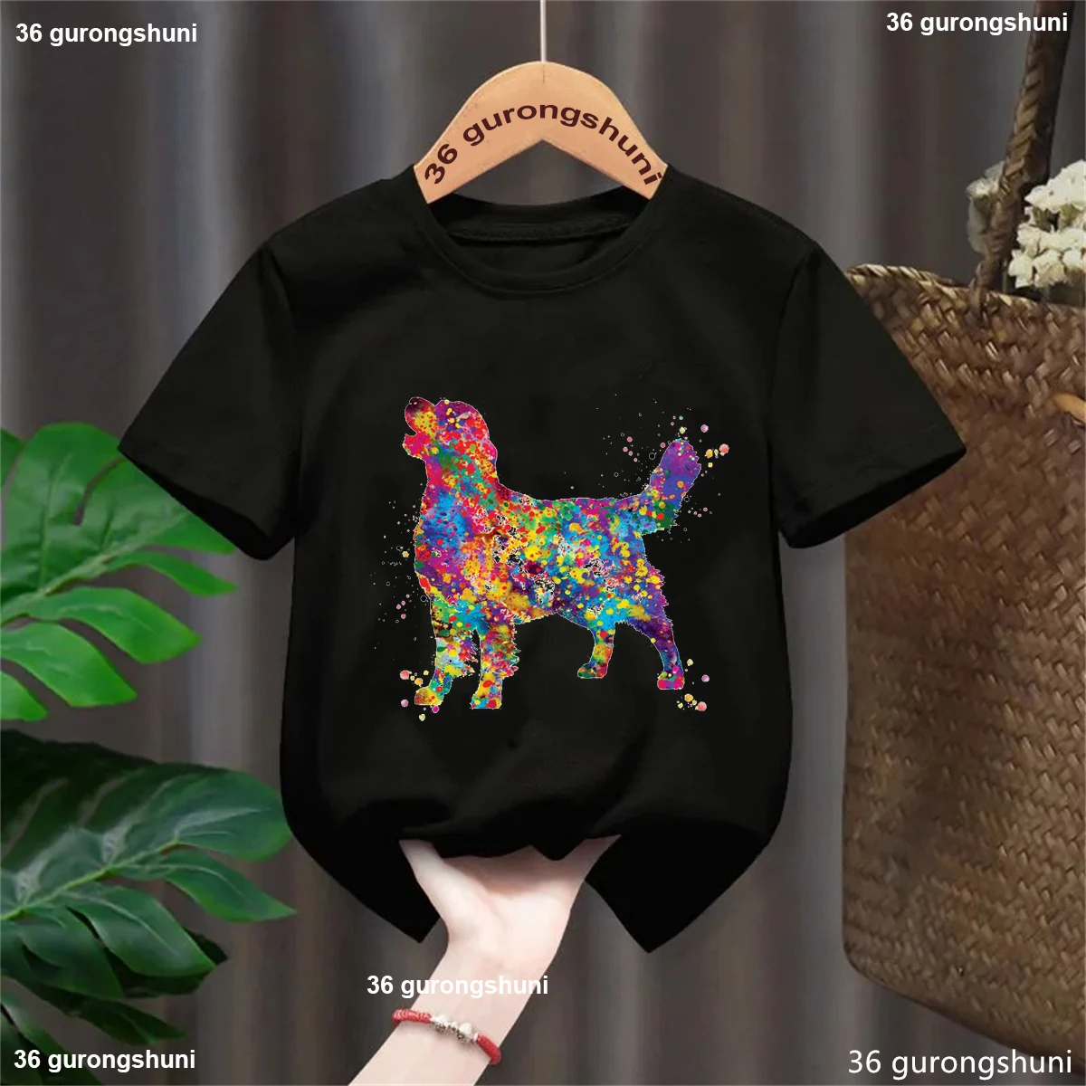 Golden Retriever Watercolor Dog Art Print  Tshirt Dogs Animals T-Shirt Black T Shirt Boys Girls Short Sleeve T-Shirts Tees Tops