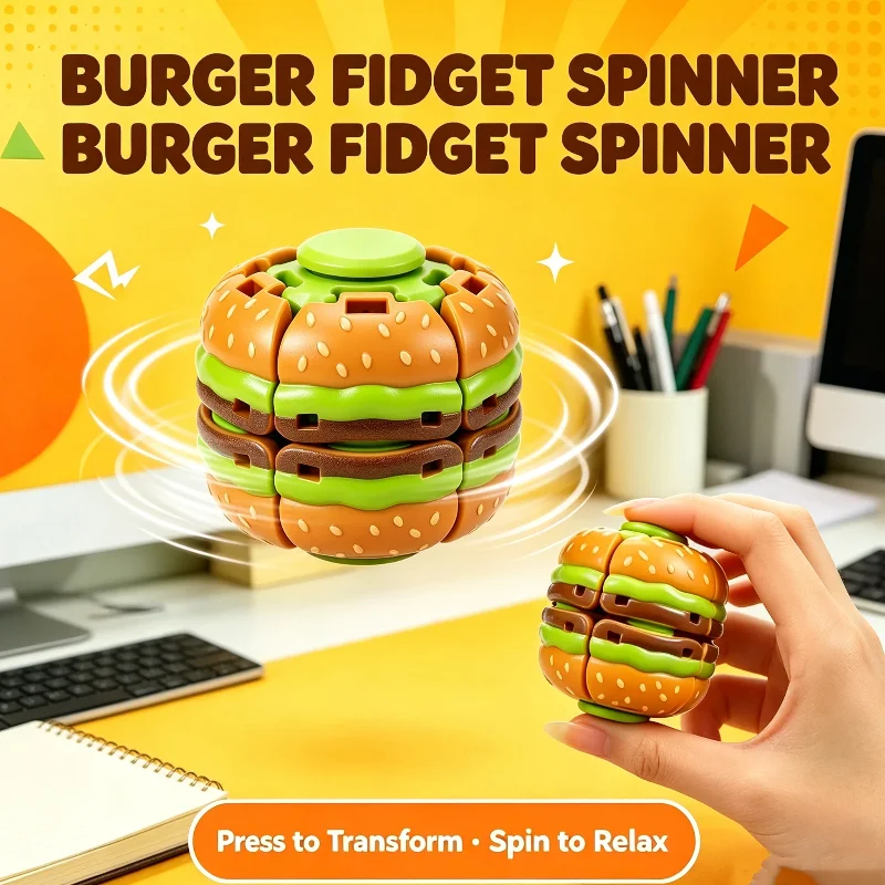 Cute Hamburger Shaped Press Fidget Spinner Ball Finger Rotating Decompression Ball Interactive Play Ball For Adult Stress Relief