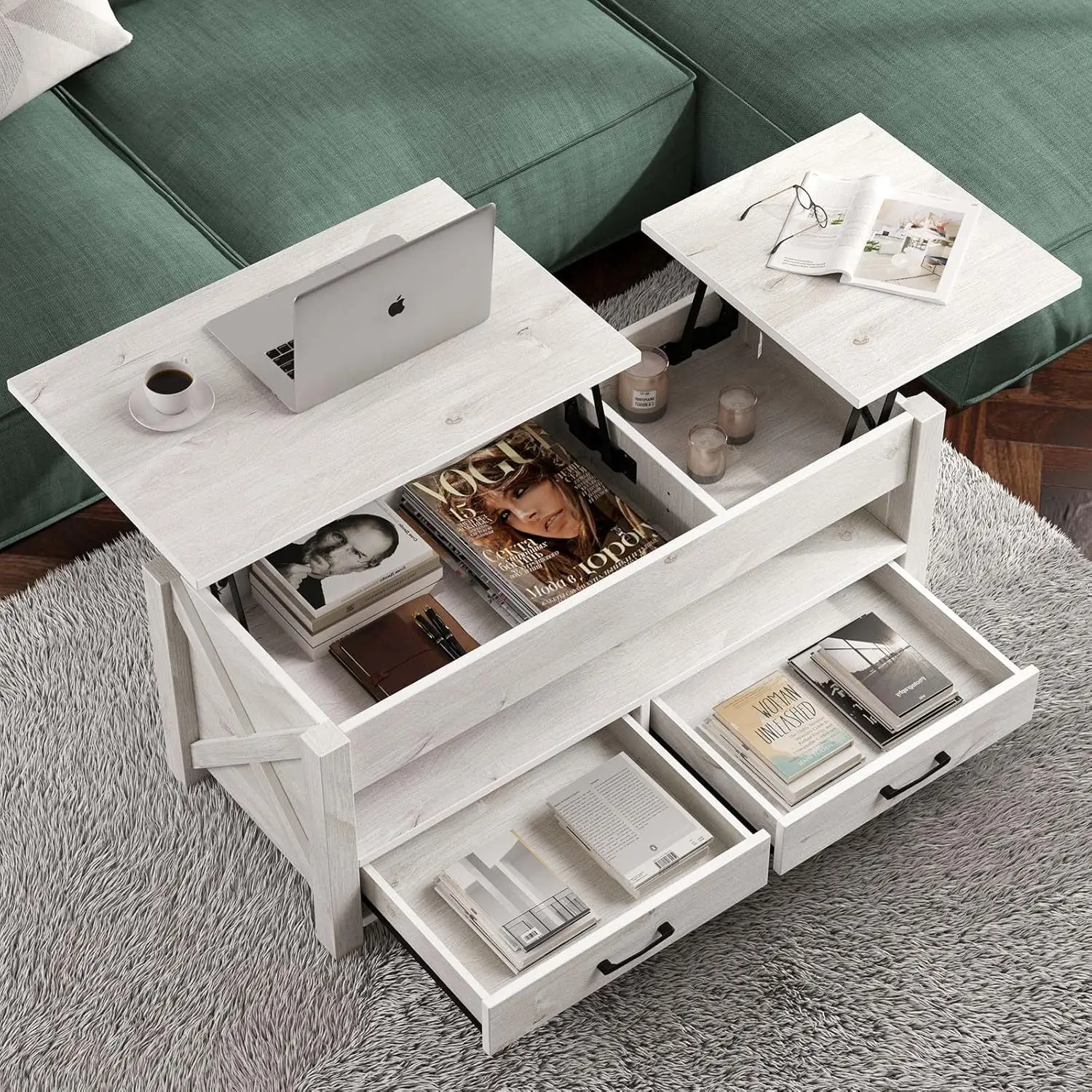 Djustable Coffee Table Wood Frame Density Board Top European American Design