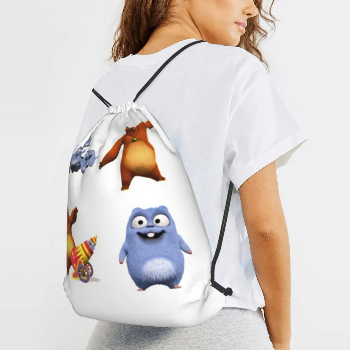 Grizzy And The Lemmings Funny Happy Cute Funny Backpacks Fashion Drawstring Bags Sports Bag Book Bags for Travel School