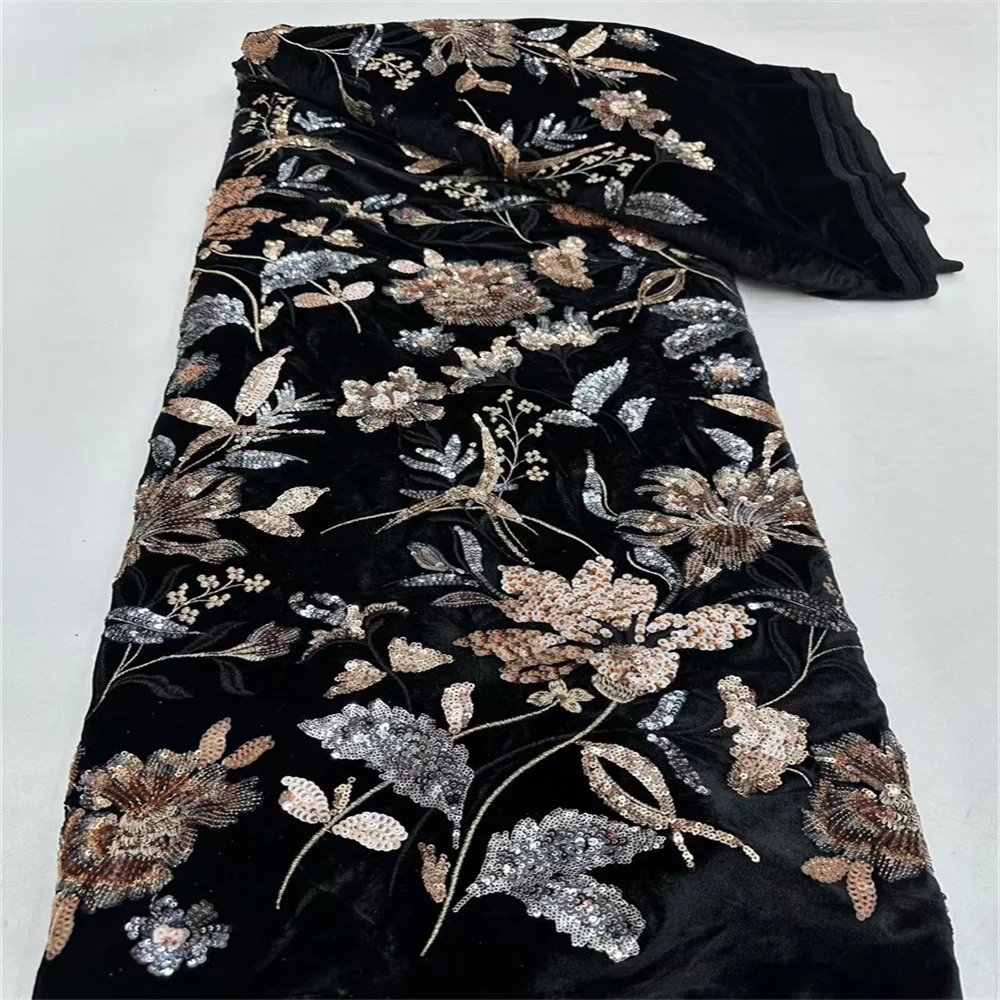 African Lace Fabric Velvet Lace Fabric 2024 High Quality Mesh Embroidery Lace Sequins Tulle Nigerian Lace Fabric for Women Dress