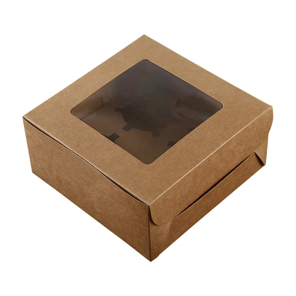 4-Cavity Kraft Paper Cupcake Box with Clear Window Food Safe Eco Friendly Cupcake Carrier for Muffins Jumbo Standard Sizes