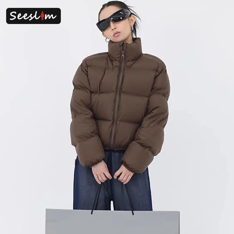 

Seeslim Streetwear Parkas New In Coats Women Jacket Autumn Winter Tops 2024 Warm Down Coats Outerwears Female Coat Korean Chic