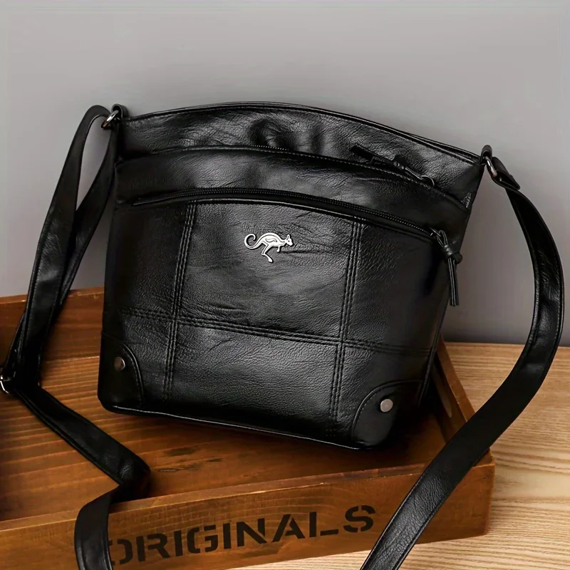 Retro Mini Crossbody Bag, Soft PU Leather Bucket Bag, Multi Layer Shoulder Purse with Interior Slot Pocket for Women Daily Use