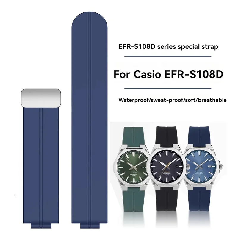 

Silicone Watch Strap for Casio 5359 EDIFICE Series EFR-S108D EFR-S108DR EFR-S108 Magnetic Folding Buckle Rubber Watchband 12mm