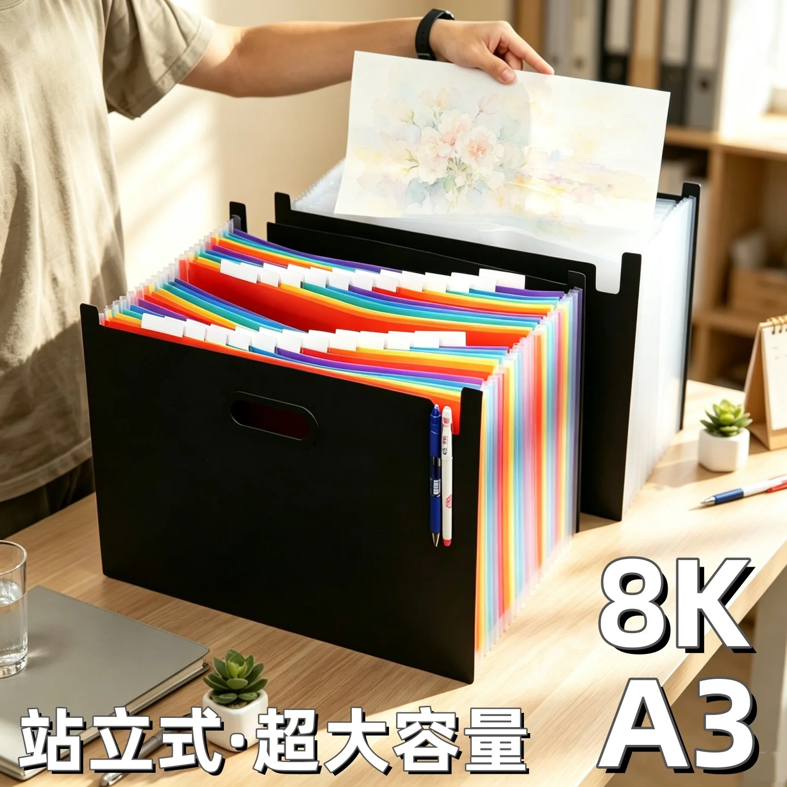 A3 Accordion File Organizer with 13 or 24 Layers, PP Standing Document Sorter and Multi Layer File Box for A3 8K Paper