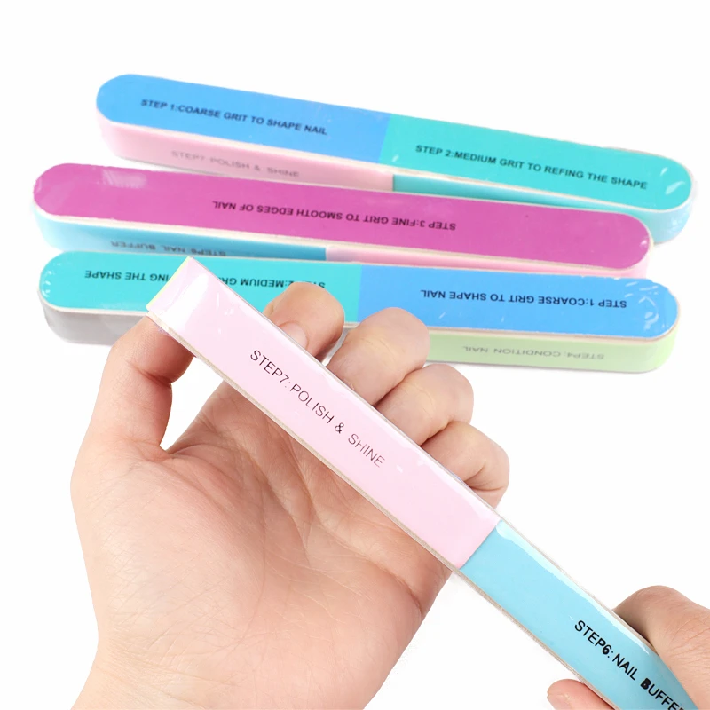 2/5/10Pcs 7 Steps 4-Sided Nail Buffer Blocks Multi Grit Nail Sanding Polishing Strips Professional Manicure Pedicure Nail Tools