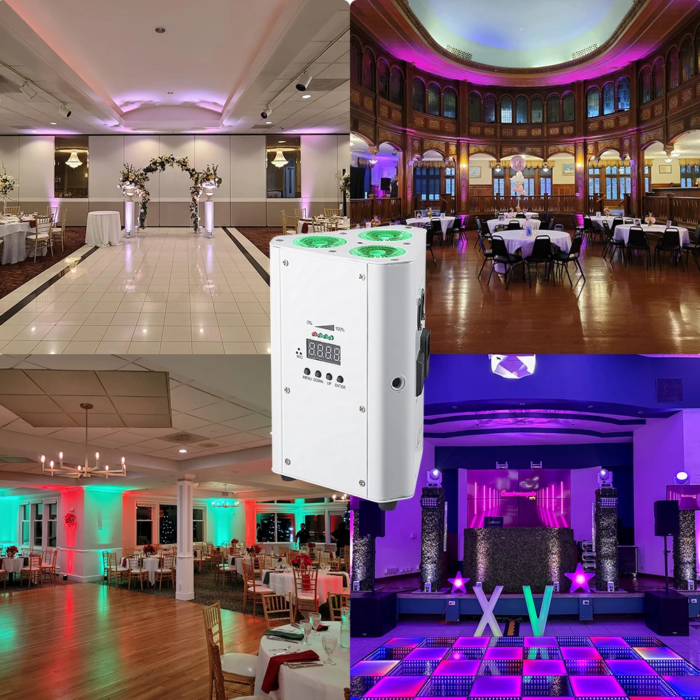MUXXDJ 4pcs 3*18W RGBW 6in1 3 Angle Battery LED Par Light Mini DMX512 Can Be For Stage Concert Birthday Party