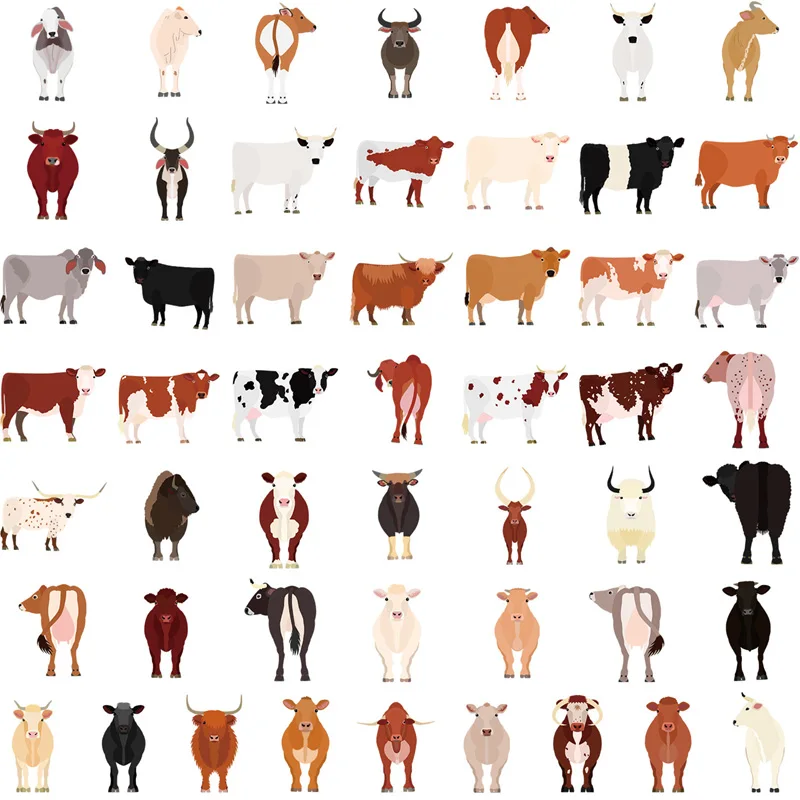 50 Pcs/Set Cartoon Animal Cattle Cow Stickers Kawaii Laptop Guitar Luggage Fridge Phone Case Graffiti Sticker Decal