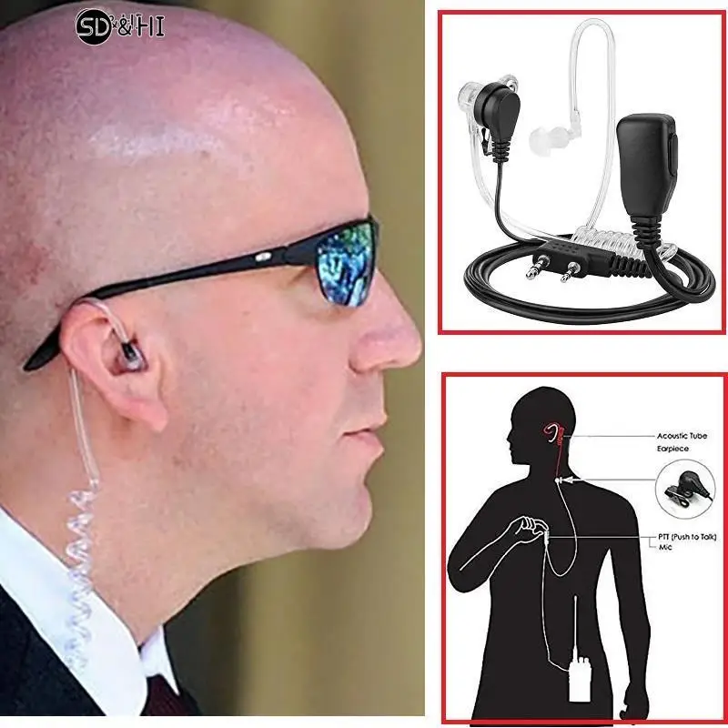 UAYESOK Auricolare Con Tubo Acustico Per Walkie Talkie Midland 2 Pin – VOX/PTT, Compatibile Con G6/G7/G8/G9, M24/M48, GXT650, LXT8 E Alan, Air Acoustic Tube, Nero