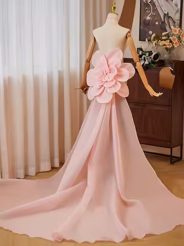 New sweat pink flowers removable detachable training tail prom performance evening dress gown accessories DIY