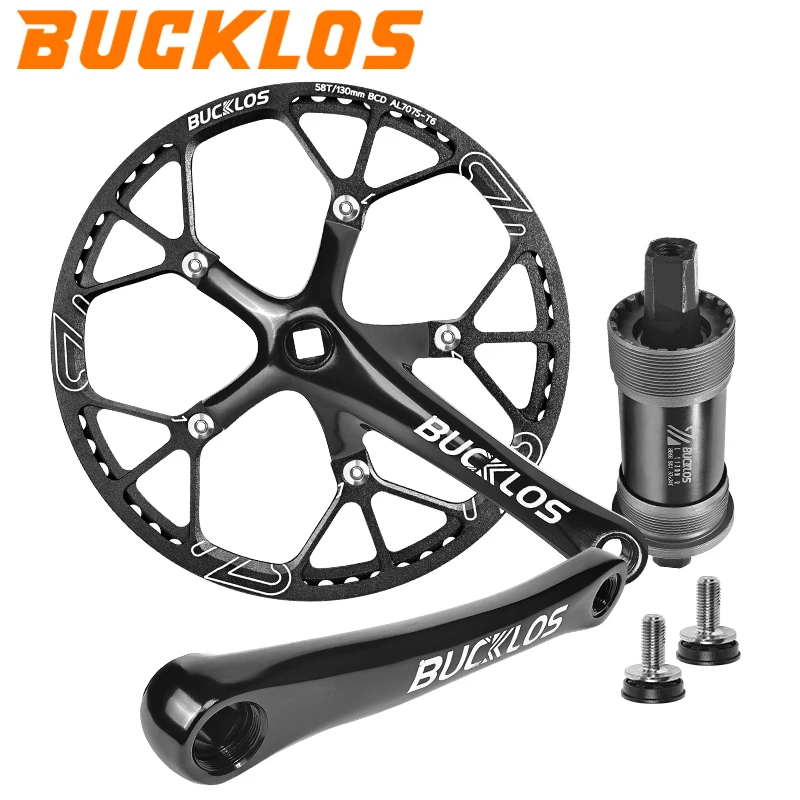 BUCKLOS Folding Bike Crankset 45T 47T 53T 56T 58T 130BCD Bike Crankset 130 BCD Bicycle Chainring 170mm Folding Bicycle Cranks