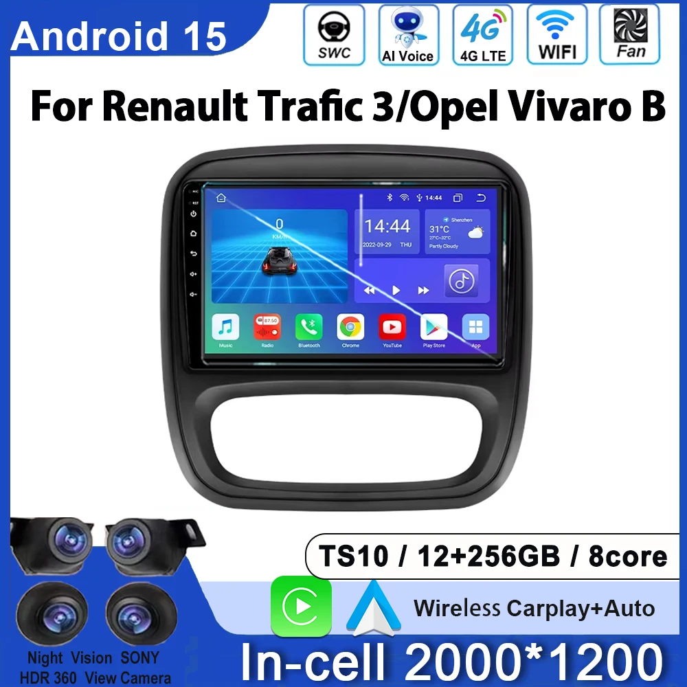 

Android для Renault Trafic 3 2014-2021 для Opel Vivaro B 2014-2018 Автомобильный радиоприемник Мультимедийный автоплеер Carplay 2din DVD 4G WIFI