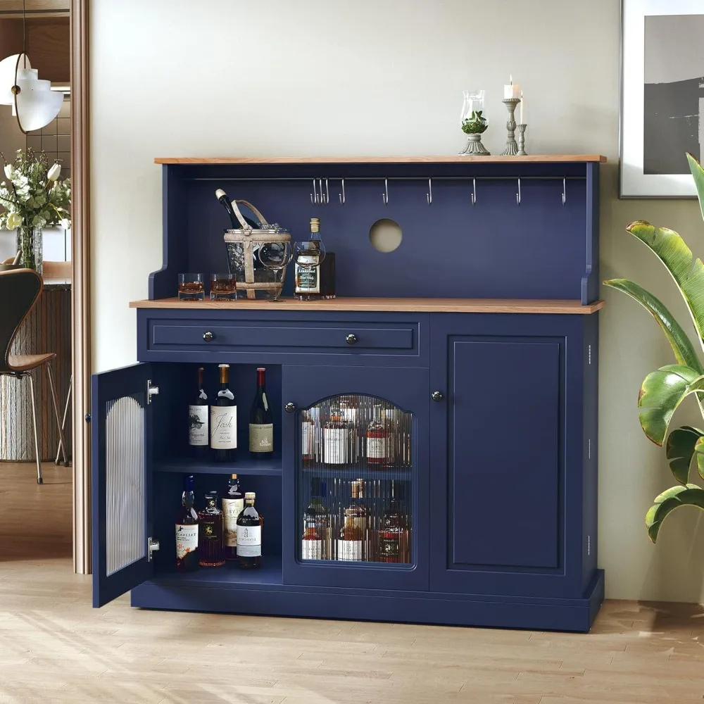 

Farmhosue Coffee Bar Cabinet with Hutch - 48” Morden Buffet Cabinet with Drawer Storage and Glass Doors,Wine Bar, Customized