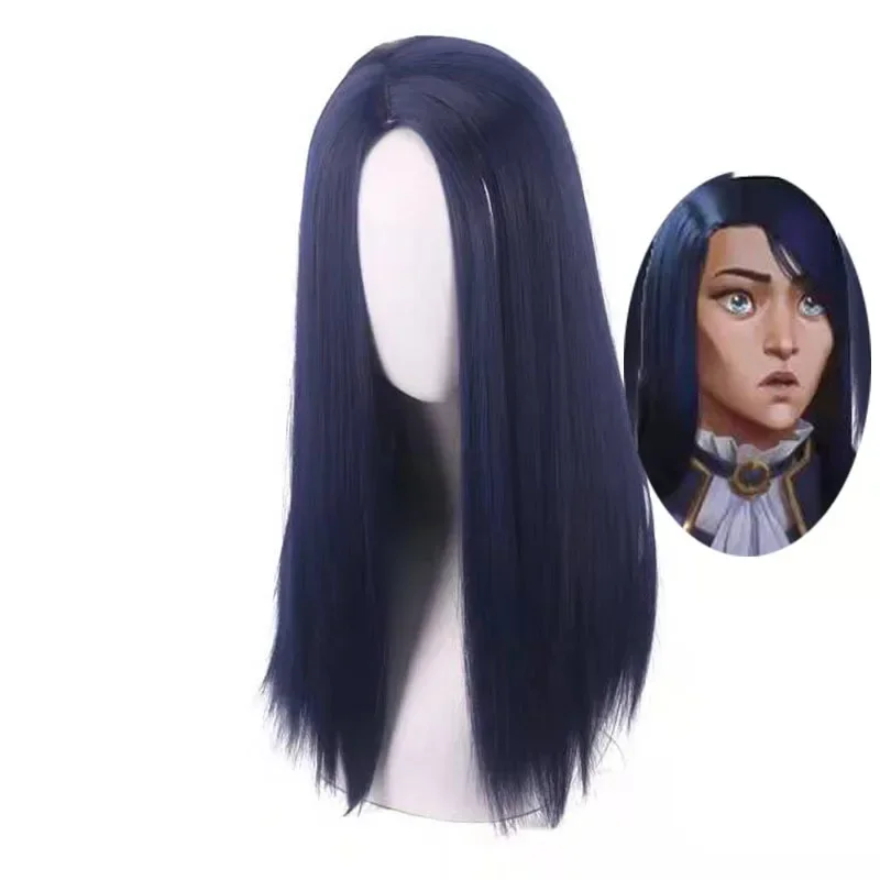 Anime Arcane Caitlyn peruka do cosplay ciemnoniebieskie długie proste żaroodporne włosy syntetyczne szeryf z Piltover peruki Cos — zdjęcie 6