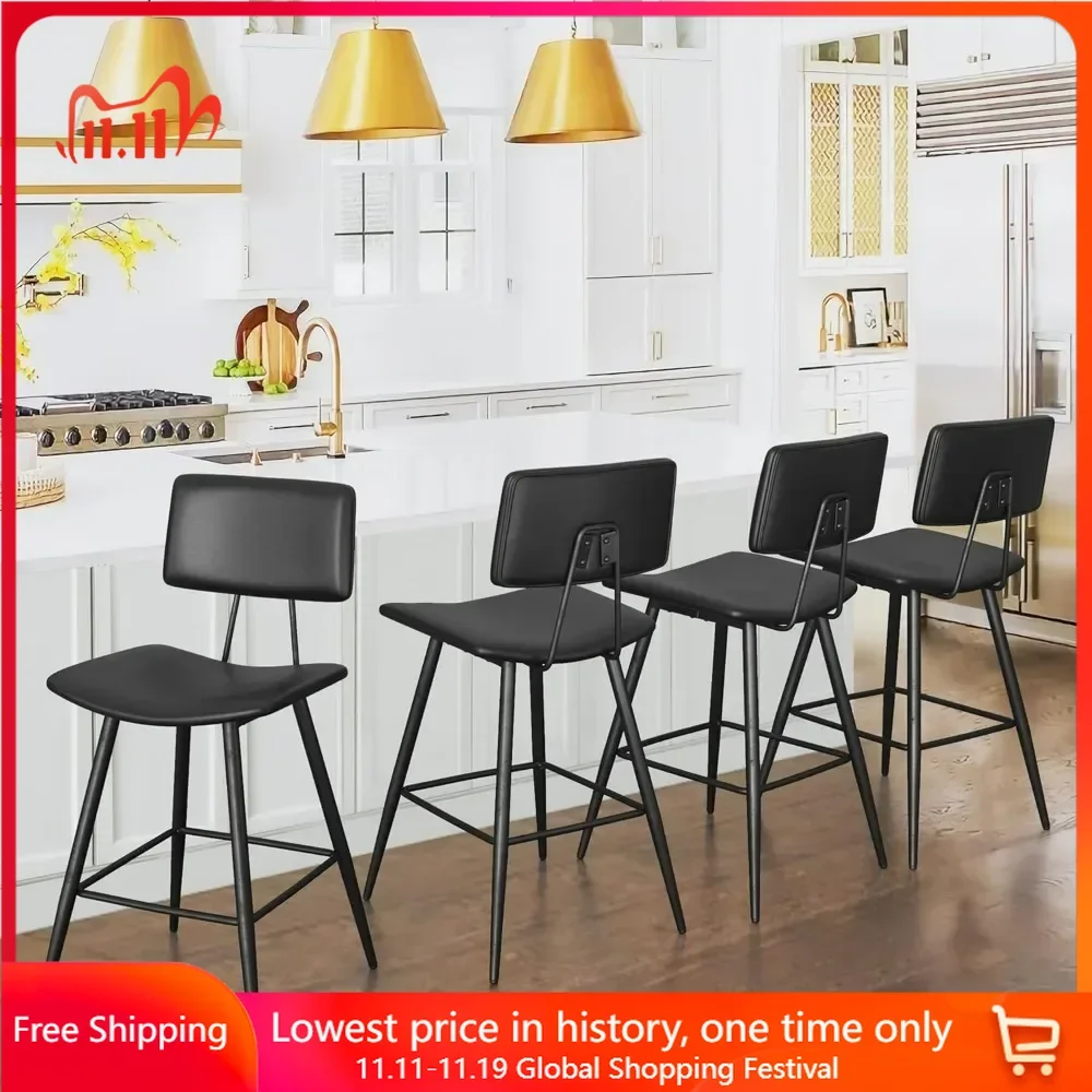 

30" Bar Height Bar Stools Set Of 4,with Back Footrest And Metal Legs, Bar Stools For Kitchen