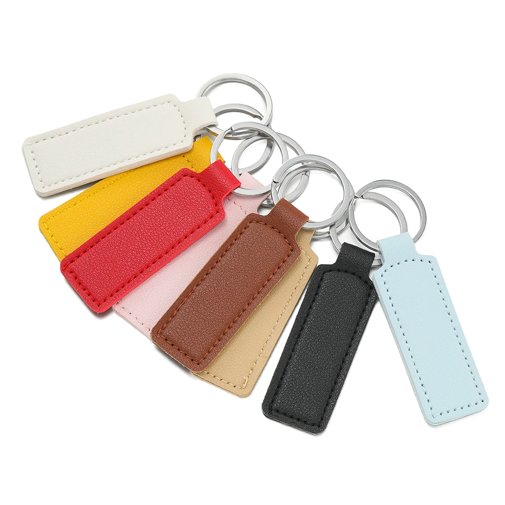 

1Pcs/Lot 30 x 70mm PU Leather Keychain Accessories Metal Keyring Pendant Simple Pendant for Men and Women Gift