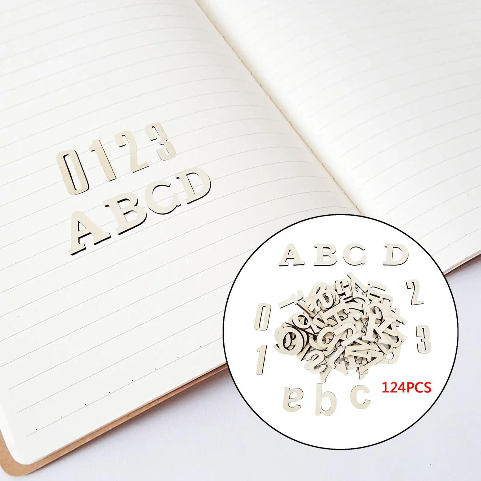 ตัวอักษรภาษาอังกฤษแบบตัดจากไม้ 124 ชิ้น ตัวเลขไม้ ตัวอักษรไม้ขนาด 4 ซม. สำหรับห้องเด็ก