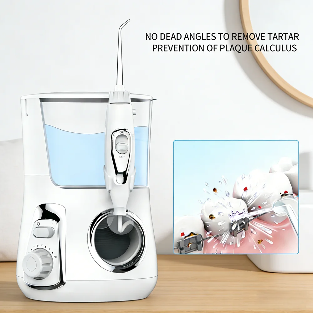 

Ирригатор для полости рта с 10 режимами регулировки, объемом 800 мл, 5 сменными насадками, настольный, для домашней гигиены зубов