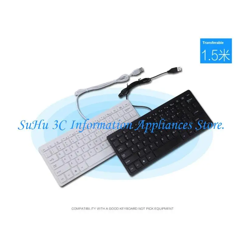 Thin Corded USB 72 Keyboard Quiet Operation Lightweight Portable Design Perfect For Travel Small Desks