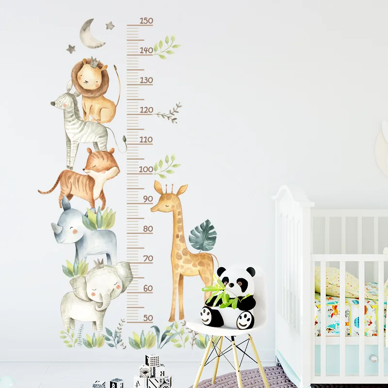 Cartoon Cute African Animal Height Scale Wall Sticker Kid Room Decoration Mural Children Bedroom Self-adhesive Home Decor Decals