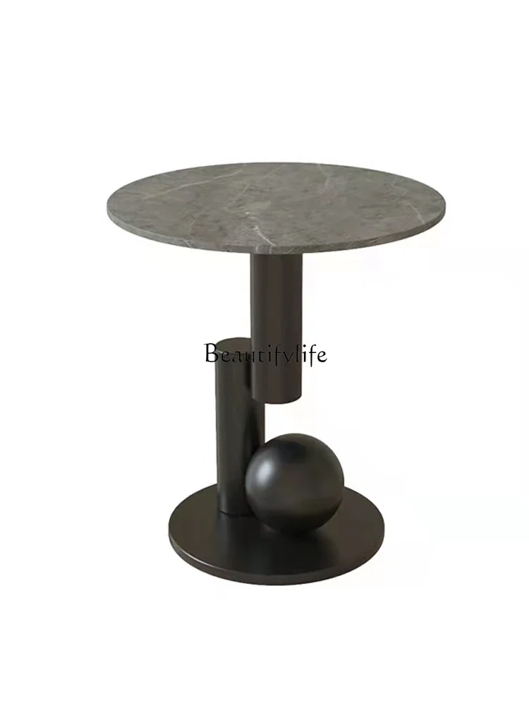 

FG26Rock slab light luxury living room, small round table next to sofa, Nordic balcony, marble corner