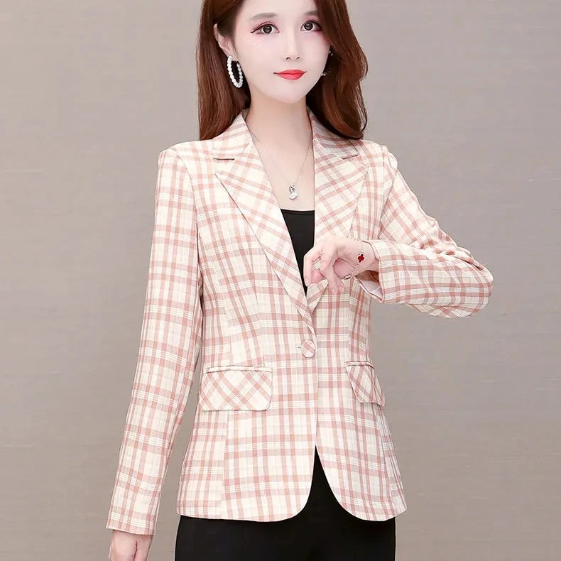 LadyPlaid Suit Temperament Jacket Slim Women's Clothing 2022 Spring And Autumn New Casual Fashion Short Women's Long-sleeved Top