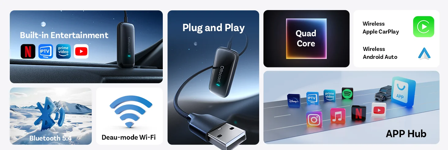 Ottocast Play2Video Ultra Mini Dot WiFi6 AI Box Carplay Adapter Android Auto Media Player YouTube Netflix App-Installation für Audi – Detail 5
