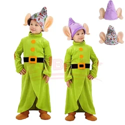 Boys Girls Dopey Cosplay Snow White and The Seven Dwarfs Boys Child Bodysuit Hat Suit Halloween Costume Clothes Outfits