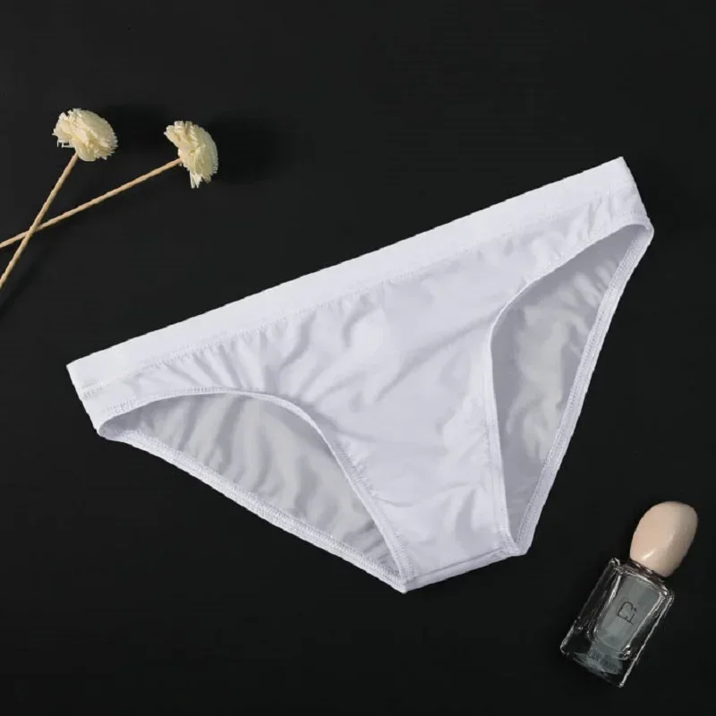 Men's Sexy Low Waist Ice Silk Translucent Bikini Skinny Breathable Briefs Narrow Side High Fork Underpants Comfort Lingeries