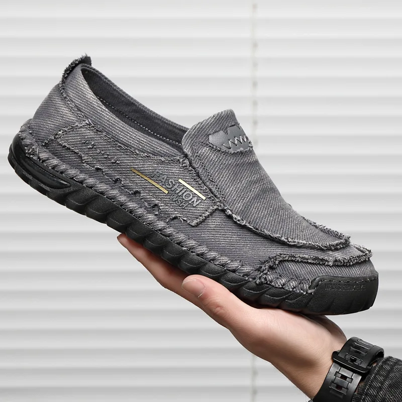 Men's Breathable Soft Sole Fabric Men's Driving Shoes Spring Fashion Low Top Washed Fabric Casual