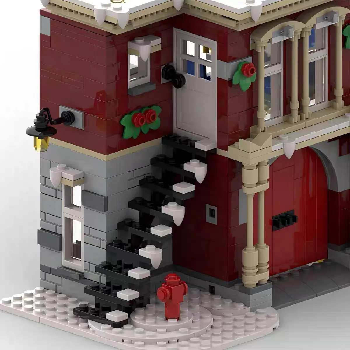 MOC – Kit de blocs de construction de modèle de Station de pompiers de Village d'hiver, briques modulaires avec vue sur la rue, Puzzle d'assemblage, jouet à monter soi-même, cadeaux pour enfants