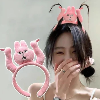 귀여운 핑크 토끼 머리띠 그랩 헤어 클립, 만화 머리핀, 애니메이션 근육 토끼 머리 장식, 얼굴 세척용 귀여운 헤어 액세서리 