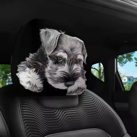 1pcs Schnauzer Dog Print Car Headrest Covers | Knit Fabric, Fit